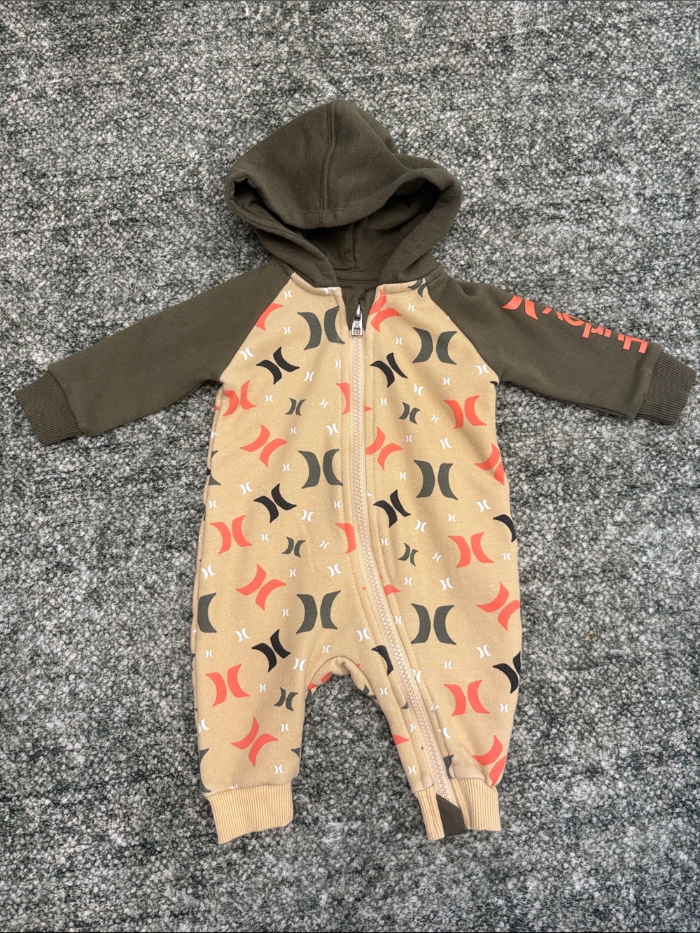 Hurley Hooded One-Piece Romper in Tan and Olive